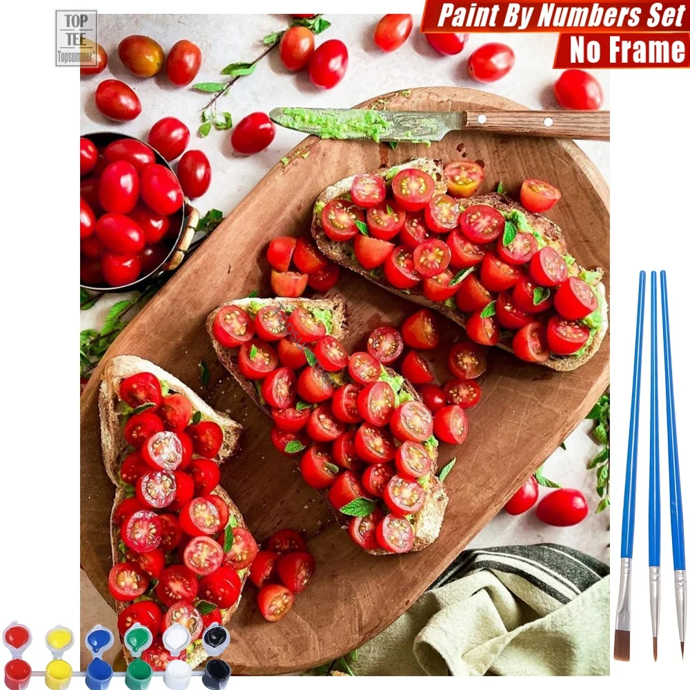 

Appetizing Toast Tomatoes DIY Painting By Number Set - Cherry Tomatoes Garnish Home Bedroom Decor Halloween Gift For Wife