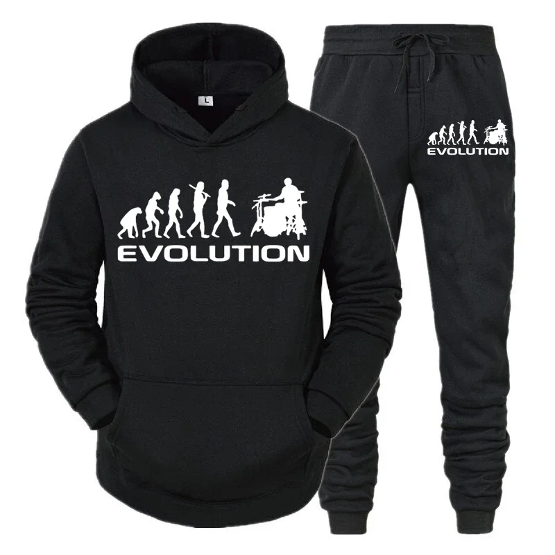 Fashion Drummer Evolution Men's Sweatshirt Funny Fashion Hoody for Men Autumn Female Long Sleeve Tracksuit Hoodies+Sweatpants