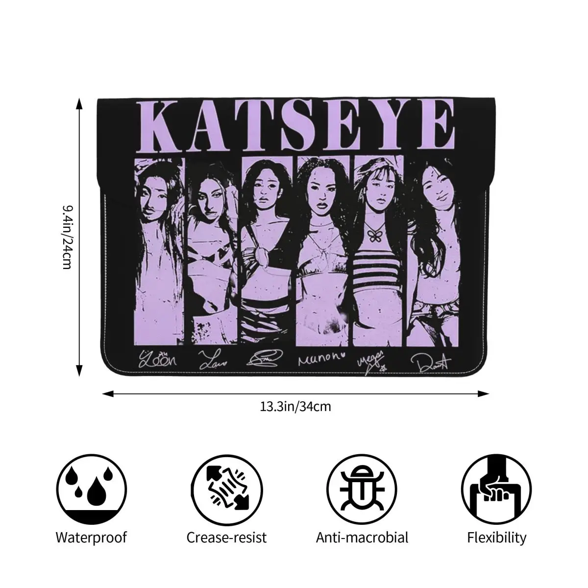 Katseye Music PU Leather Horizontal Laptop Sleeve Shockproof Soft Lining Notebook Case 13 Inch