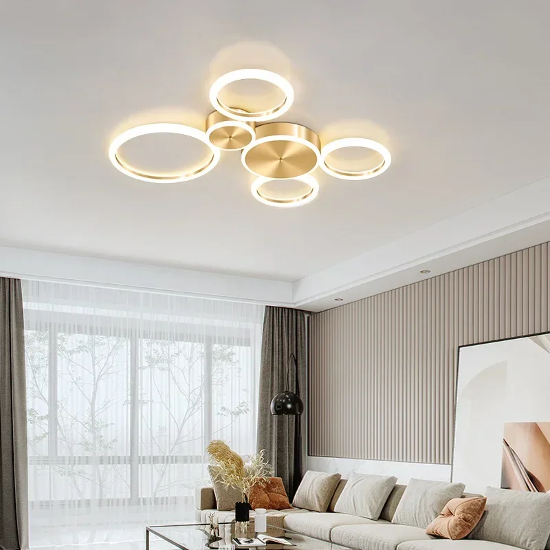 Lampadario moderno semplice a soffitto a LED per soggiorno sala da pranzo camera da letto anelli circolari di lusso illuminazione a soffitto per interni dorata