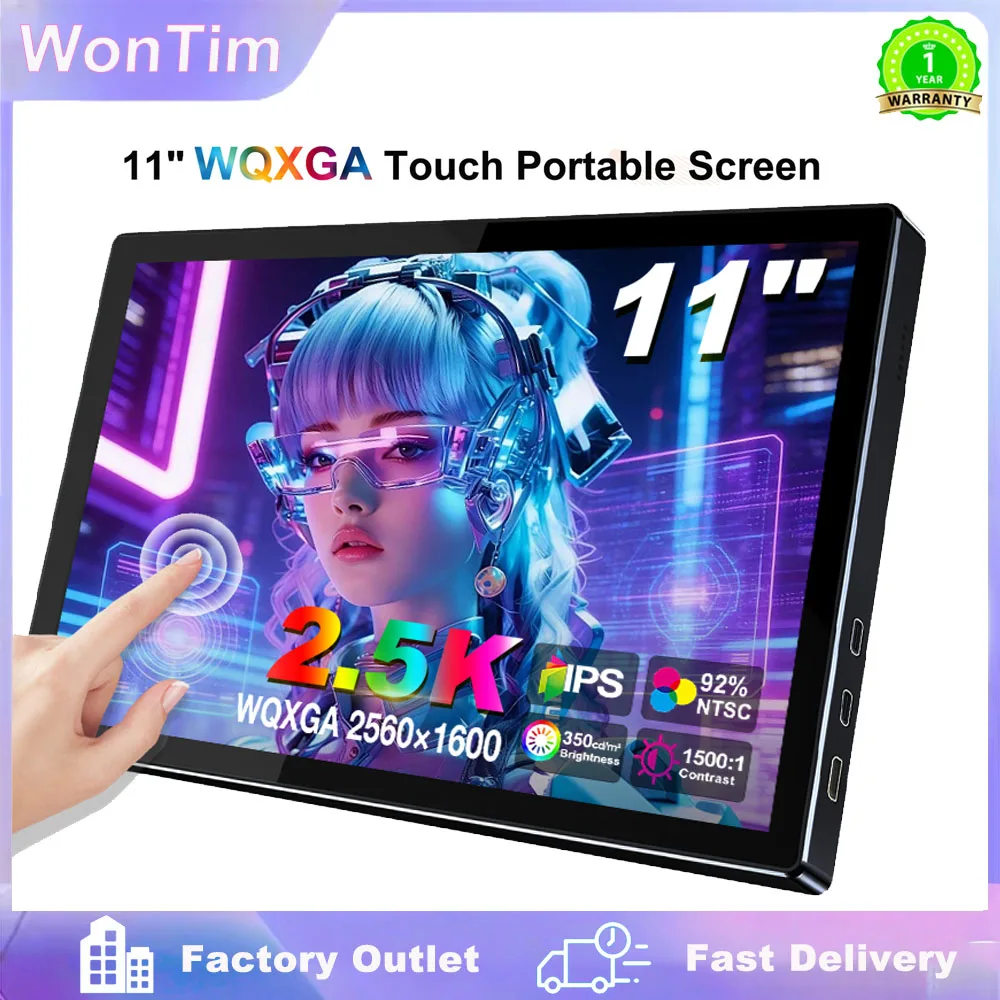 11-Inch Portable Monitor TouchScreen 2560*1600P 100%sRGB Low Blue Light For XBox PS4 / 5 Switch Cell Phone PC Loptop Extension