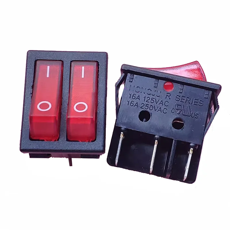 Original UL VDE CQC certified ship type switch R220-D5L-BR Dual 32*25mm red 6 pin 2 speed 16A250V T85(1E4)