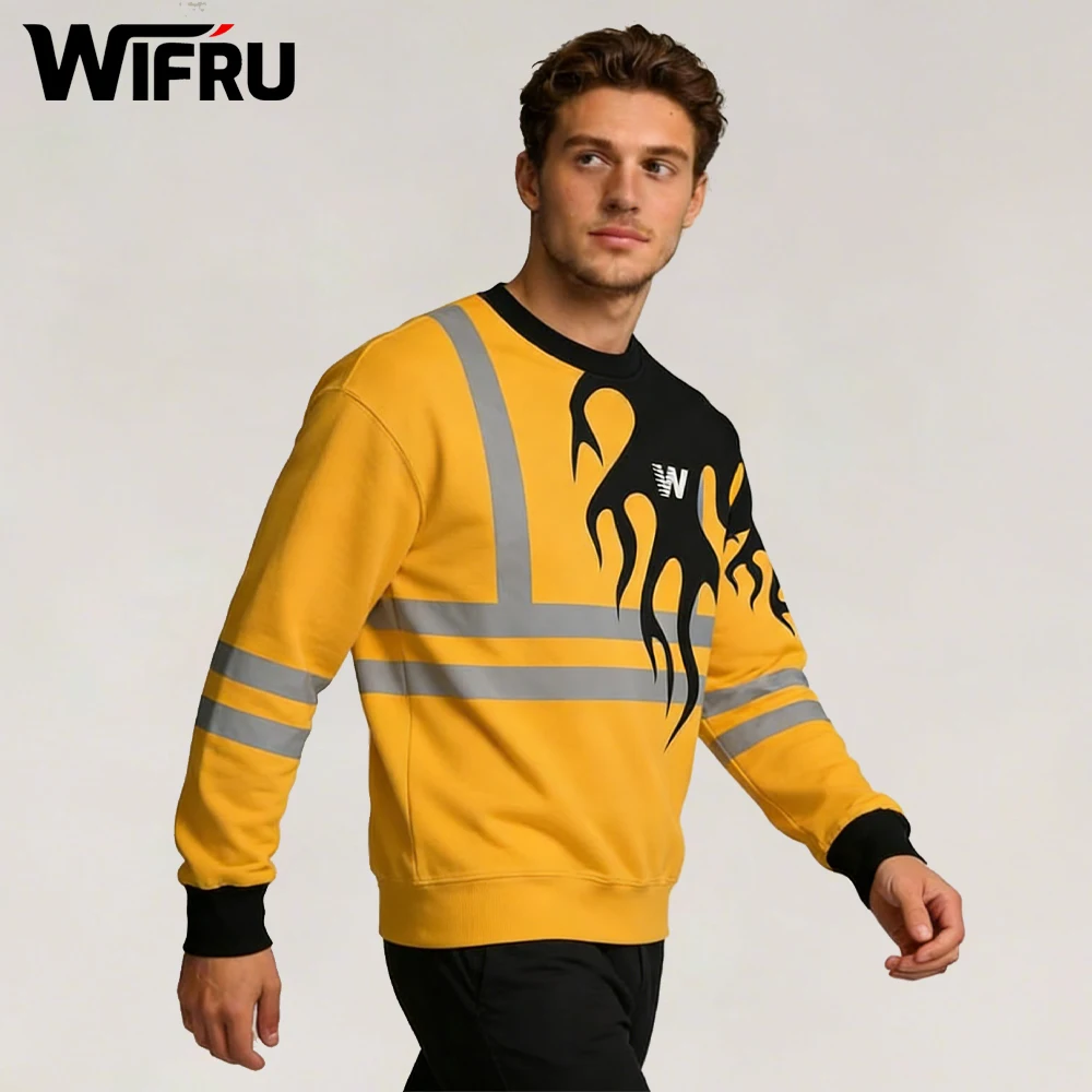 

Trendy Fluorescent Flame Print Sweatshirt Men And Women Autumn And Winter Round Neck Top New Street Style Niche Design Pullover