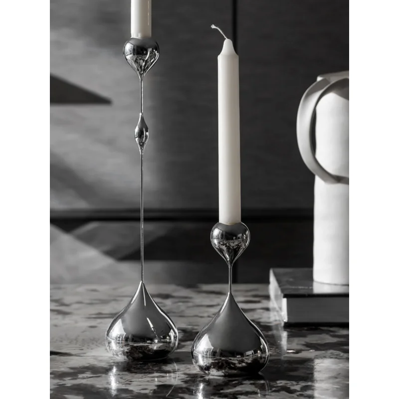 High-Grade Mid-Ancient Silver Water Drop Candlestick Decoration Candle Stick Minimalist Light Luxury Candle Dinner