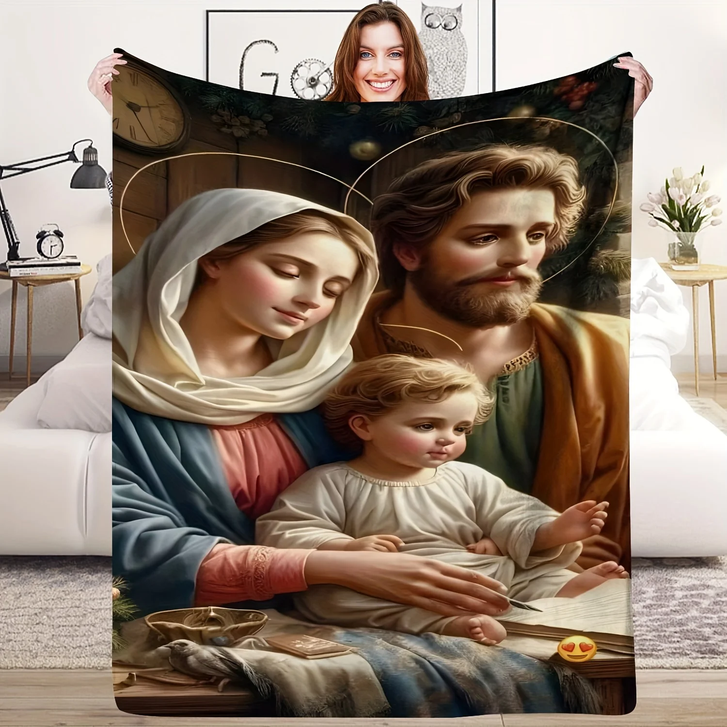 Holy Family Blanket Jesus Mary Joseph Fleece Throw Soft Warm Religious Christian Catholic Art Bedding Sofa Cover Home Decor Gift