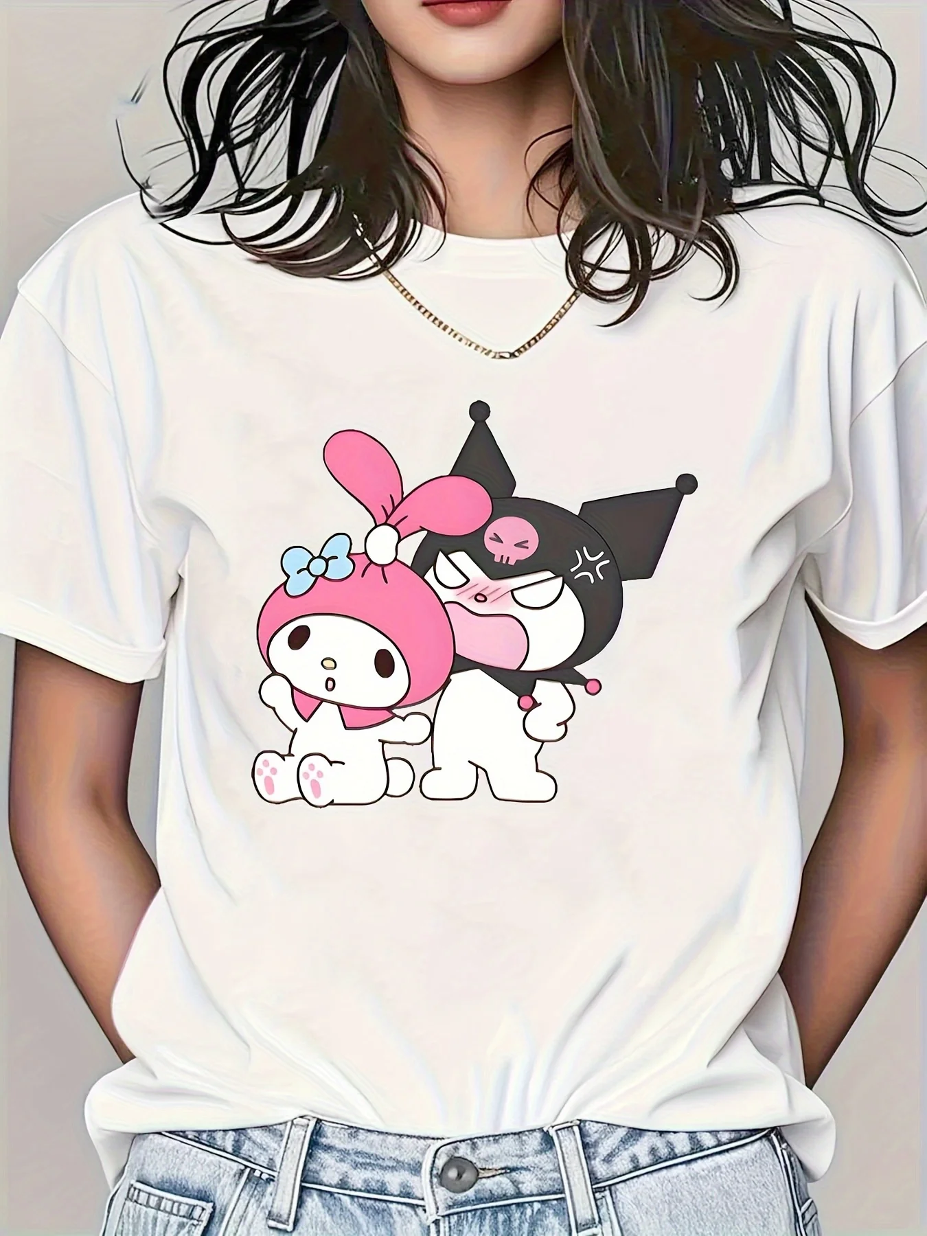 

Sanrio Women's T-shirt - Cute Rabbit Ears and Cinnamon Dog Character, Soft and Comfortable Casual Top, Machine Washable