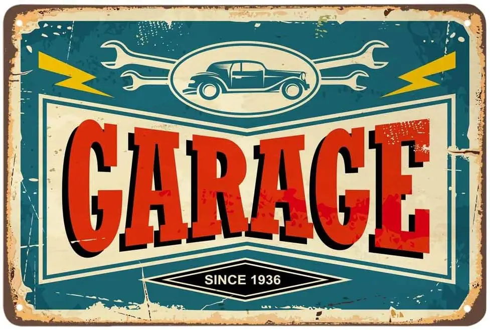 AOYEGO Garage Blechschild, Auto-Reparatur-Service Vintage Metallschilder für Cafés Bars Pubs Laden Wanddekoration Lustige Retro Männer Frauen