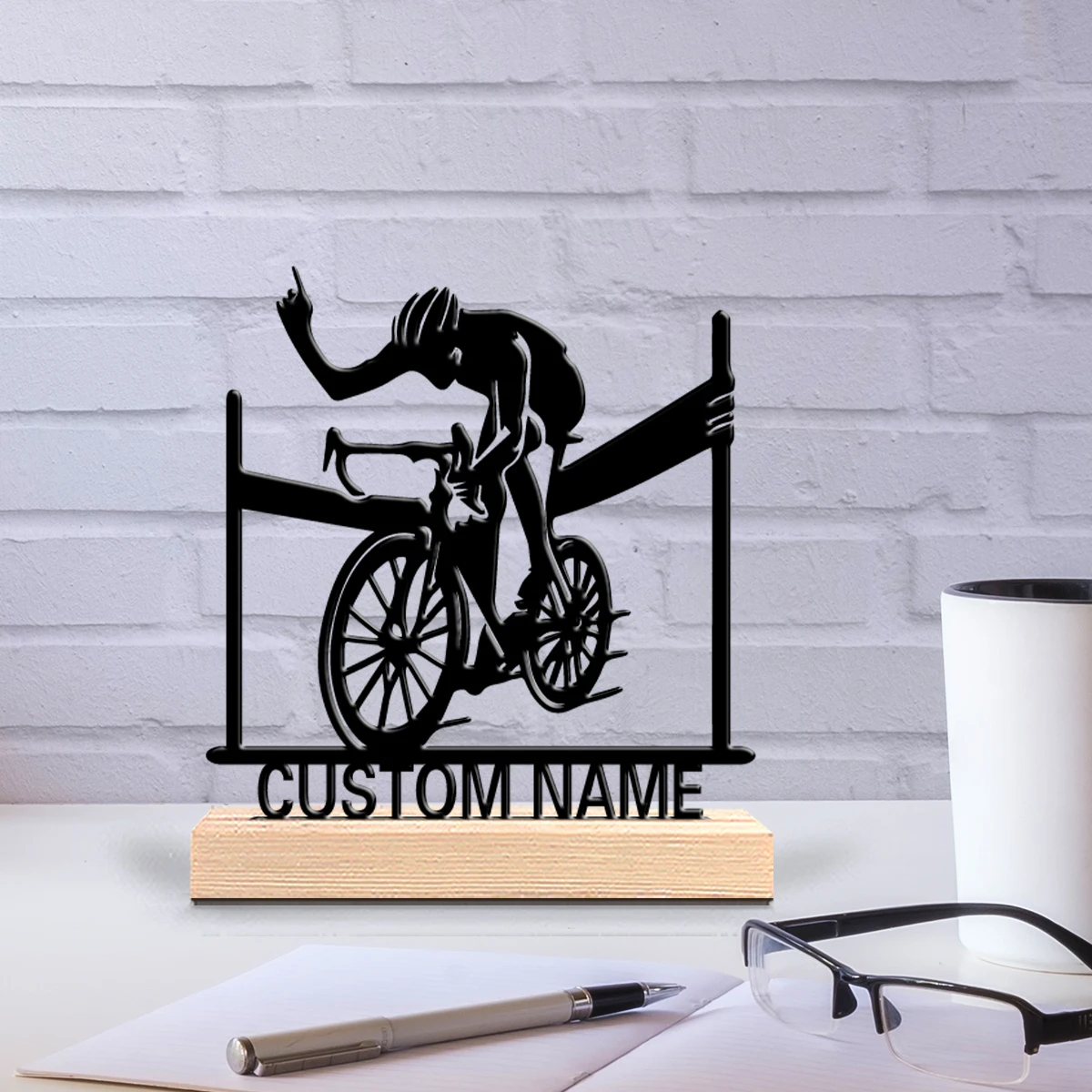 1pc Fun Personalized Custom bicycle Metal Statues Desktop sculpture with wooden base suitable for pet grooming