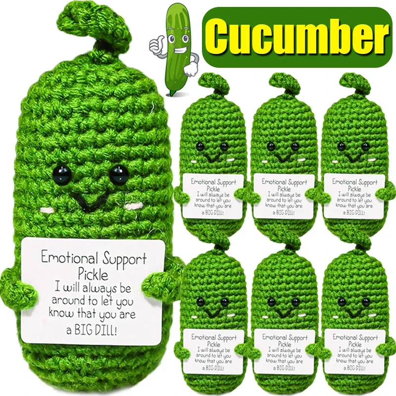 1/6pcs Handmade Emotional Cucumber Cute Handwoven Ornaments Funny Crochet Positive Energy Potato Support Pickles with Card Gift