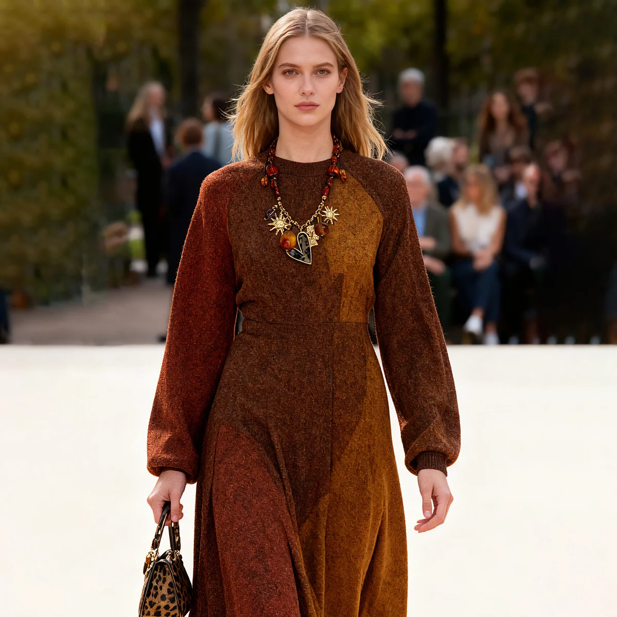 

INS Fashion Clavicle Chain, Popular Oversized Sweater Necklace, Stainless Steel & Amber Resin Beaded Pendant