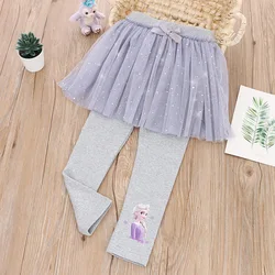 2024 New Girls Skirt Pants Children Frozen Anna Elsa Spring Autumn Princess Skirts Baby Girl Pink Blue Trouser Lace Kids Legging