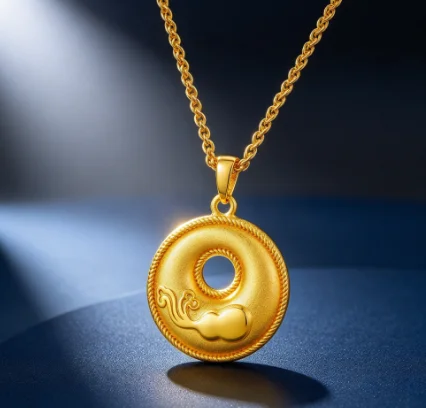 Drawing process hollow-out calabash safe buckle pendant retro fashion necklace 9999gold