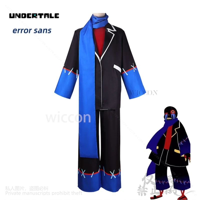 Error Sans Anime Game Undertale Cosplay Costume Adult Black Uniform Jacket Pants Royal Blue Scarft Halloween Suit Customized