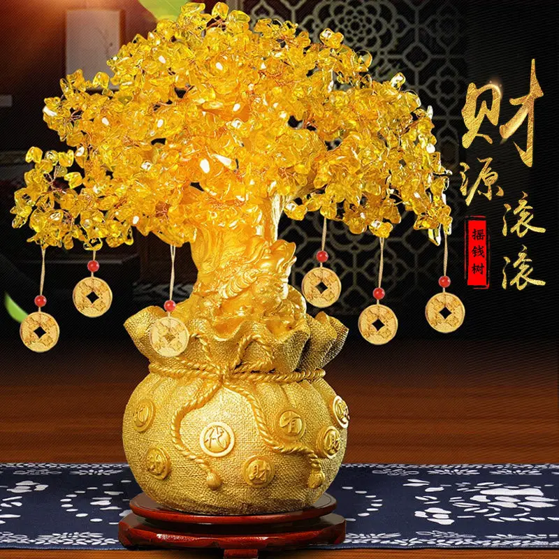 Natural Citrine Wealth Ornament, Money Tree Decor, Living Room Wine Cabinet Ornament, Housewarming Opening Office Gift