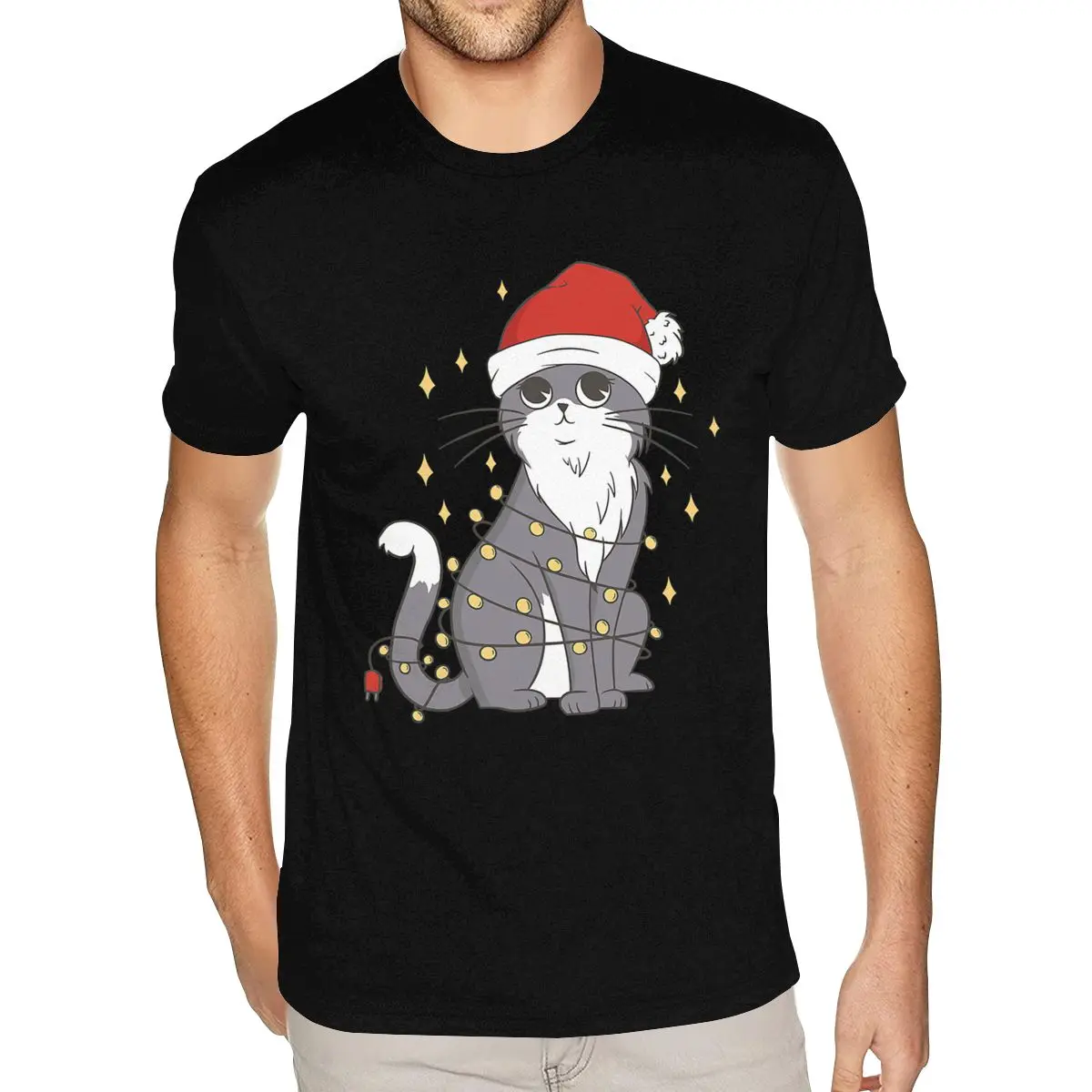 

Cat Christmas Hat Christmas Lights Cute Cat Christmas Wholesale T Shirts For Boyfriend 2025 Summer Custom Short Sleeve Tees
