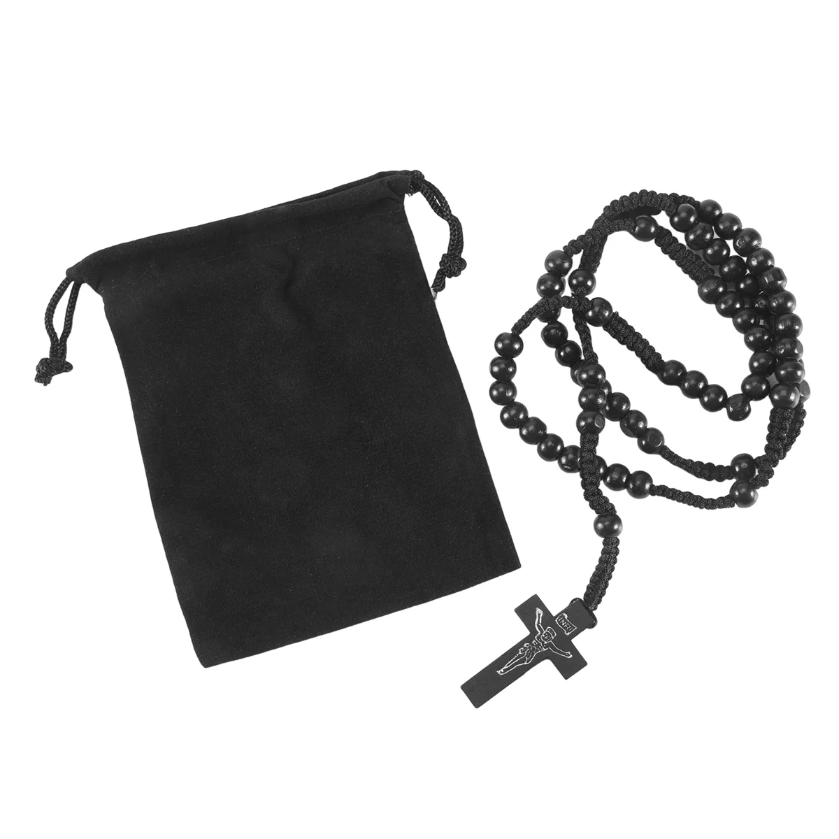 Hot sale Wooden Pendant Pendant Necklace Black Beads Retro 24 Inches Rosary Chain Chain Man, Woman