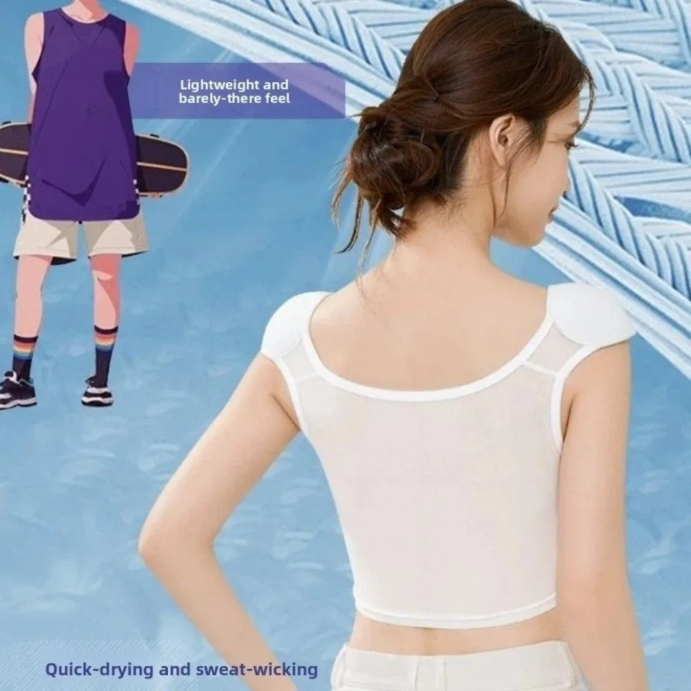 Flat Breast Binder Bustier Right-angle Shoulder Underwear Bottoming Shirt Vest Sleeveless Shoulder Pad Bra Tank Top Invisible