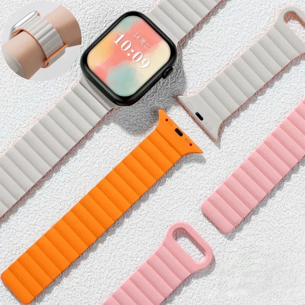 Magnetic Loop Band For Apple Watch Ultra 2 49mm 45mm 44mm 40mm 41mm 42mm Silicone Bracelet iWatch Series 9 8 7 6 SE 5 4 3 Strap