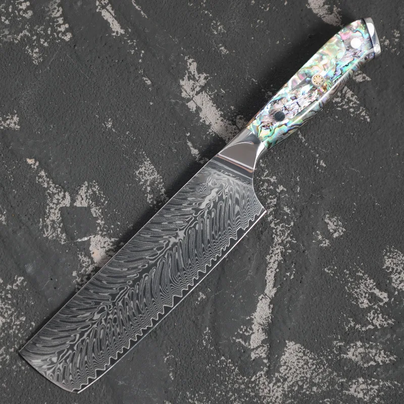 

6.5 Inch Nakiri Knife 67-layers Damascus Steel Blade Abalone Shell Handle Chef Cleaver Meat Slicing Vegetables Kitchen Knives