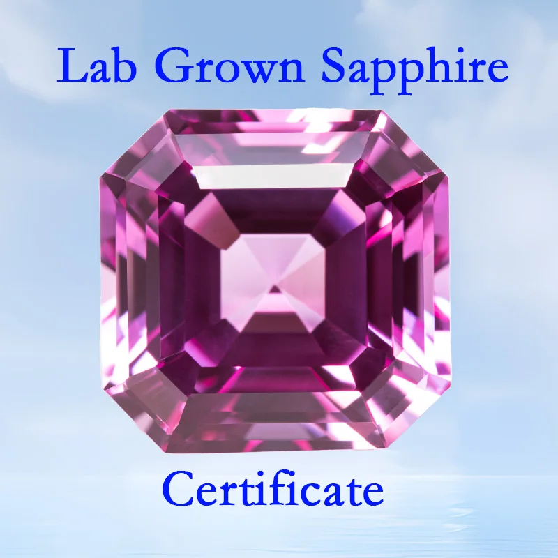 

Lab Grown Sapphire Asscher Shape Pink Color VVS1 Charms Beads for Jewelry Making Necklace Materials Selectable AGL Certificate