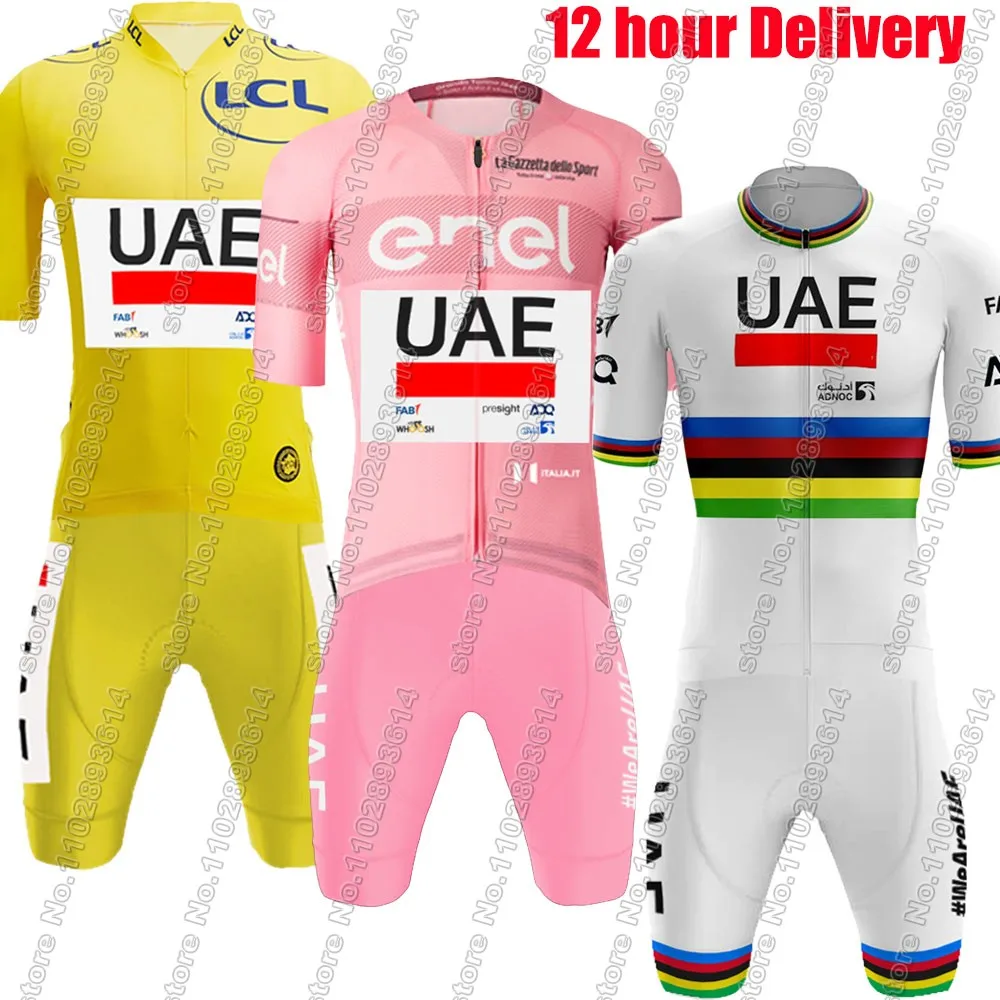 Pink UAE 2024 Cycling Jersey Set Mens Pogacar Clothing Road Bike Yellow Suit Mountain Bicycle Shirt Bib Shorts MTB Maillot