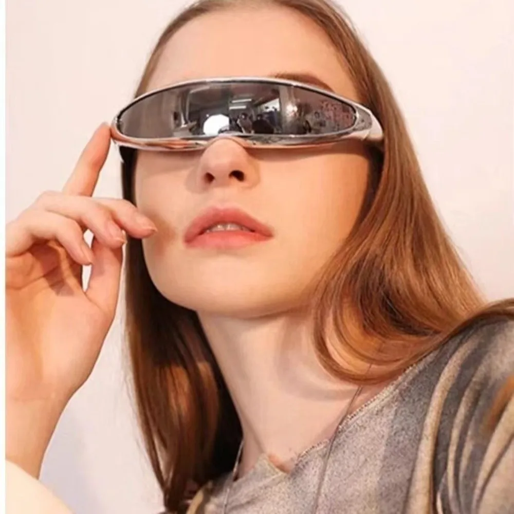 

Electroplated Women Eyeglass One-piece Mirror Futuristic Steampunk Sunglasses Hip Hop Anti Radiation Glass Blocking Sunglasses