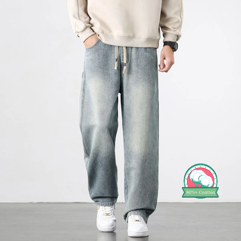 

Retro American Sle Men's Jeans with Starry Pattern Straight Leg Wide Leg Casual High Street Trend Brand Autumn New Baggy Jeans