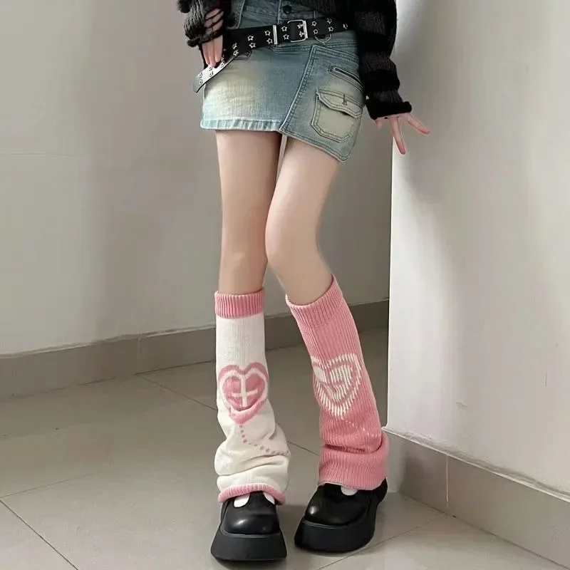 Y2K Japanische Zwei Seite Tragen Gestrickte Lange Socken Reversible Bein Wärmer Punk Streetwear Cross Boot Abdeckung Harajuku Gothic Strümpfe