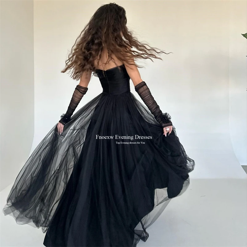 Fnoexw Black Removable Sleeves Party Gowns One Shoulder Handmade Flowers Crystals Pageant Event Dress Graduation Evening Dresses