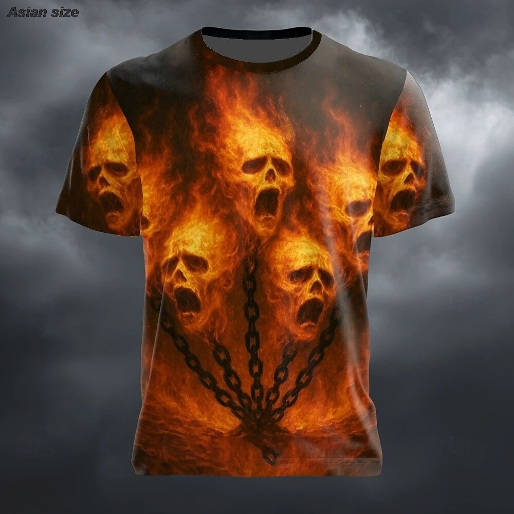 Halloween Men's Optical Illusion 3D Skulls T Shirt Short Sleeve Print Crew Neck  Horror Club Party Street