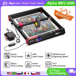 Algolaser Alpha MK2 40W Laser Engraver With 3.5”Touch Screen Automatc Air Assist Desktop Woodworking Cutter Metal Acrylic Print