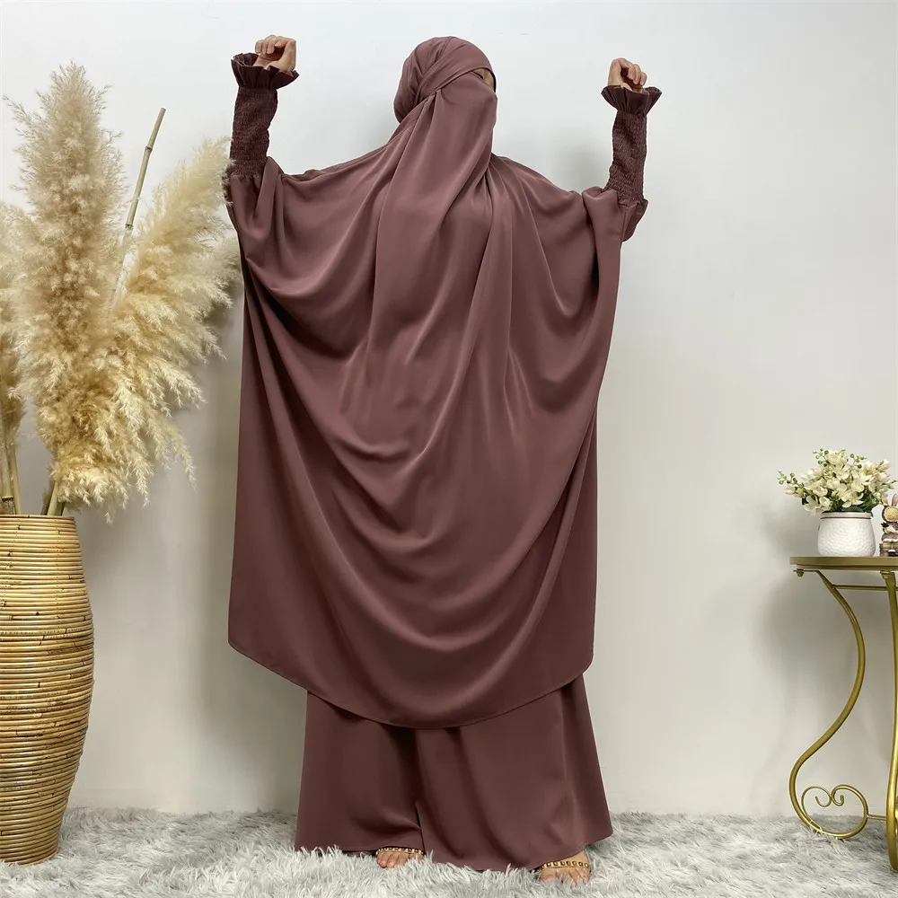 

Eid Muslim Long Khimar Skirt 2 Piece Set for Women Abaya Dress Prayer Garment Hijab Full Cover Ramadan Kaftan