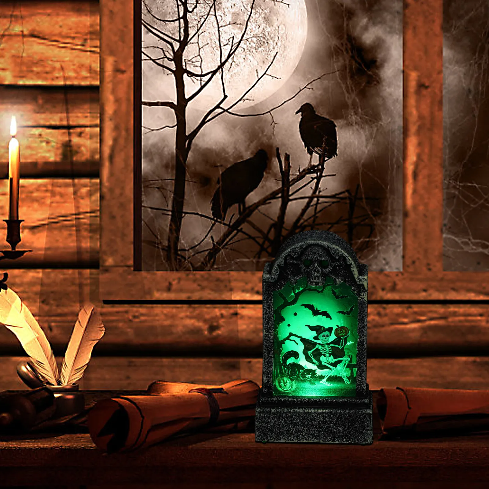 LED Tombstone Lights Halloween 3D Clear Pattern Plastic Decor Night PartyHaunted House Adornment Creative Lamp