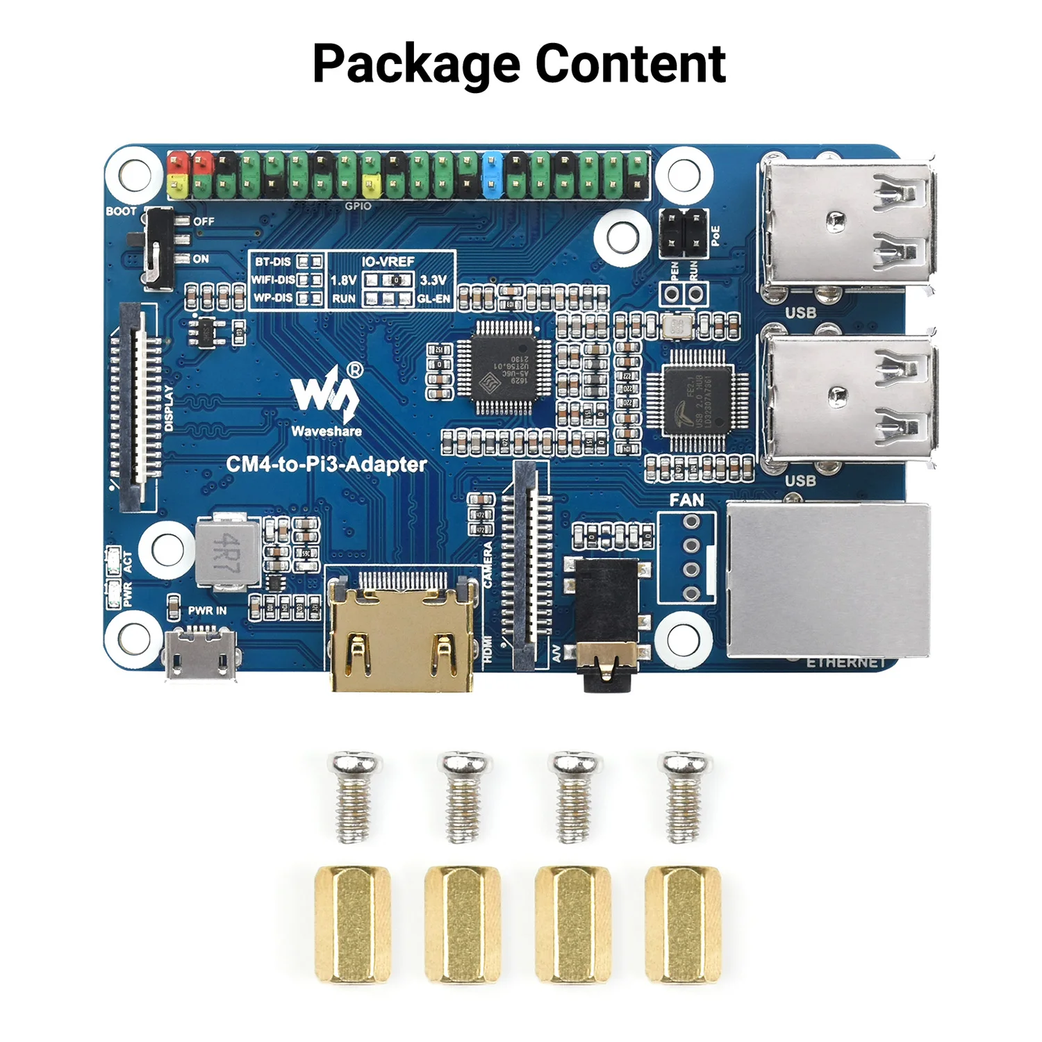 Picture 3: Wavehshare Raspberry Pi CM4 To 3B Adapter B version, Carrier Board IO Board Alternative Solution for Raspberry Pi 3 Model B/B+
