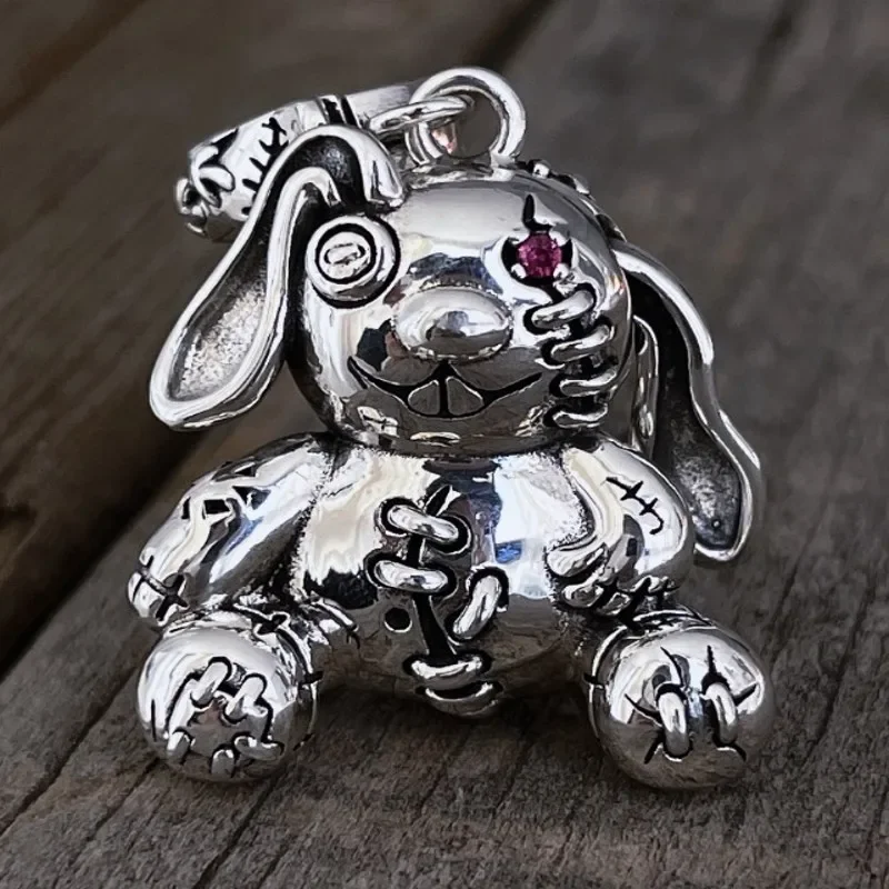 

S925 Silver Childhood Puppet Rabbit Sewing Retro Pendant Female Minority Design Advanced Temperament