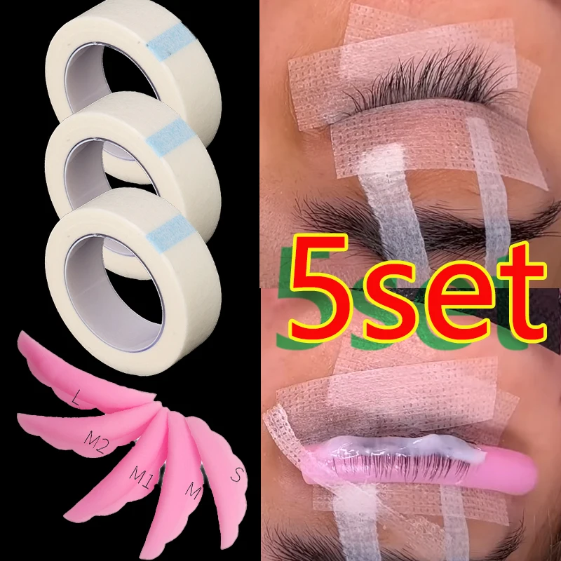 Micropore Medical Tape for Eyelash Extension 5 Sizes Reusable Silicone Eyelash Lift Pads Adhesive Fabric Tape for Curl Eyelash