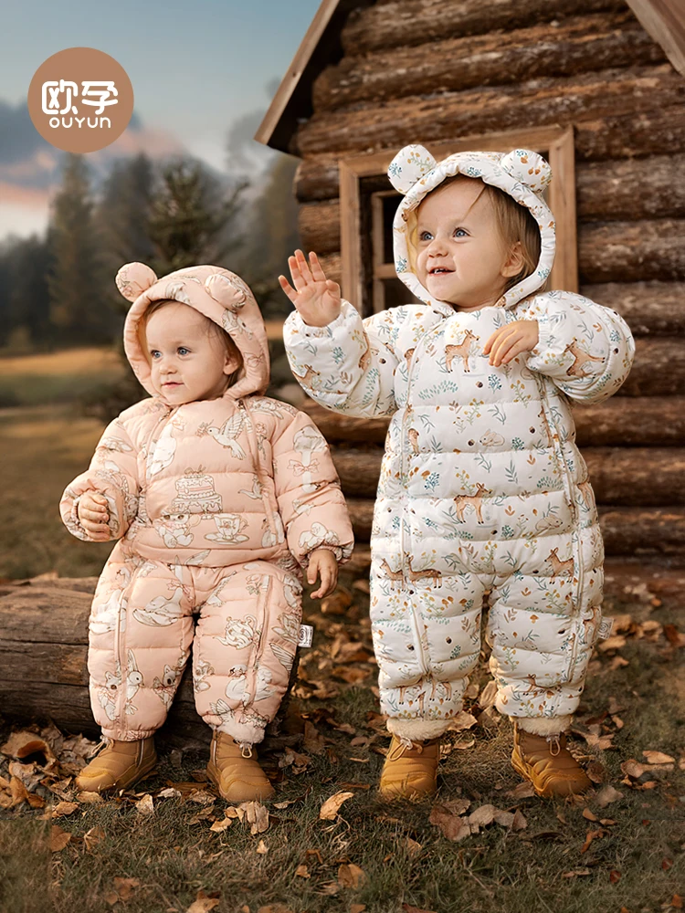 

OUYUN новый осенне-зимний детский мягкий комбинезон | Утолщенный теплый гусеничный автомобиль для улицы | Комбинезон унисекс для младенцев Верхняя одежда