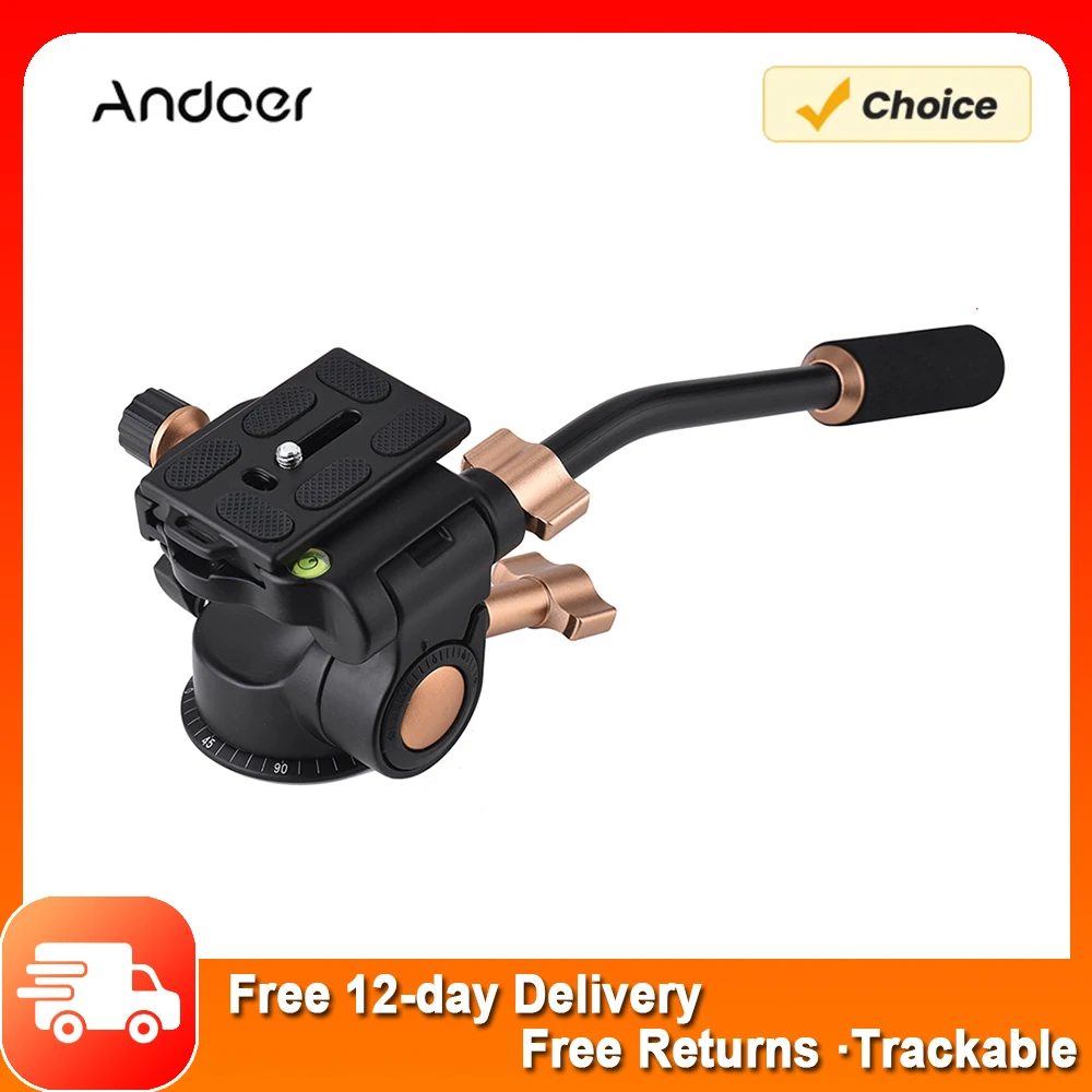 Andoer Q08S Aluminum Alloy 3-Way Damping Video Head Tripod Head w/ Pan Bar Handle 360° Panoramic Shooting 1/4