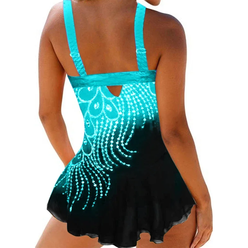 New Summer Ladies Beads Chain Printing Sexy Swimsuit Bikini Tankini Shorts Two-piece Swimsuit S-6XL