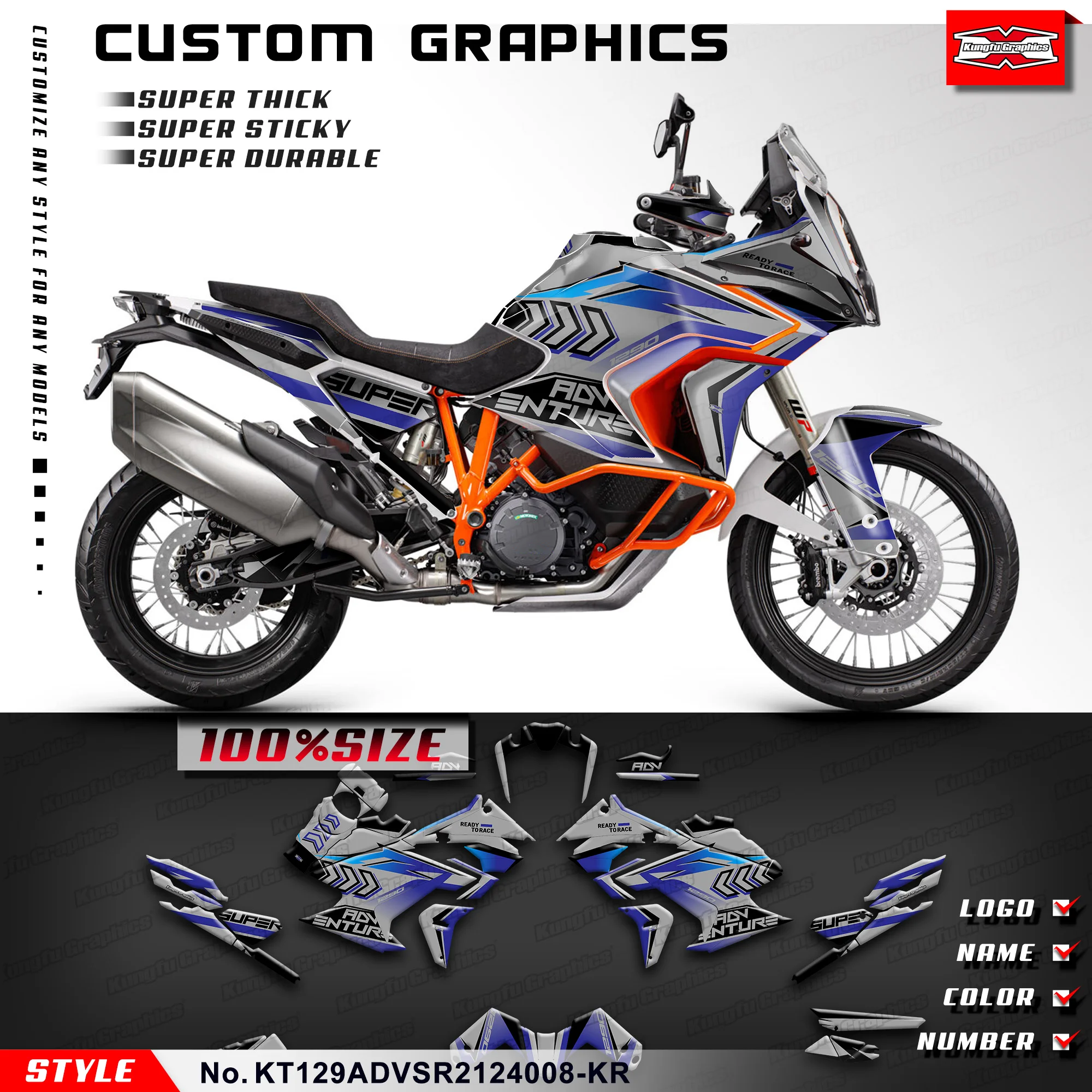KUNGFU GRAPHICS Sticker Kit Motorcycle Decals for KTM 1290 Super Adventure S / Super ADV R 21 22 2023 2024, KT129ADVSR2124008-KR