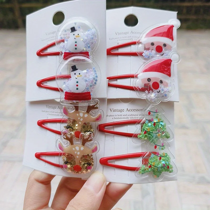 2pcs explosive Christmas hairpin Quicksand hairpin to hairpin Christmas Tree hairpin Santa Deer hairpin Super cute hair accessor