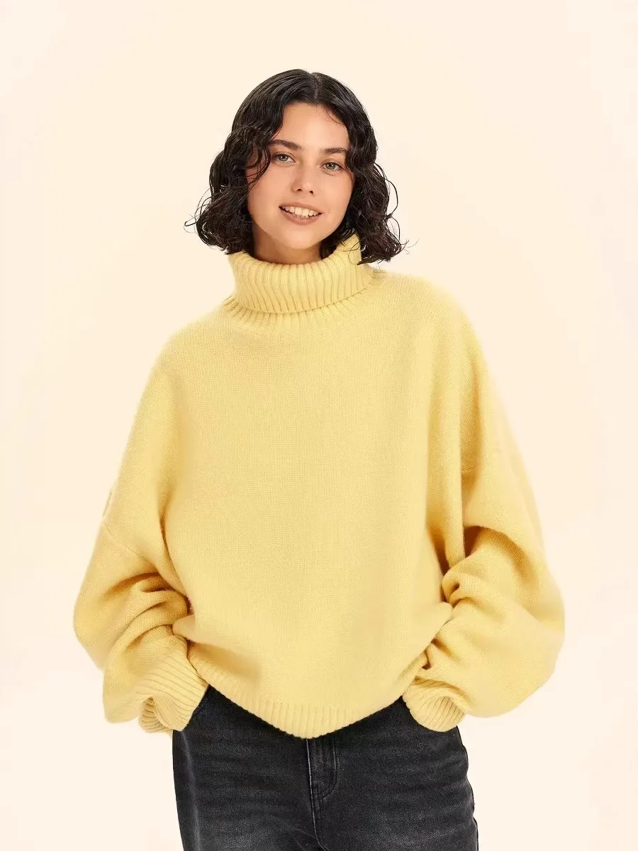Faionable High Ne Knitted Sweater Warm Thermal Long Sve Top for Autumn Winter Commute Loose Fit  Color