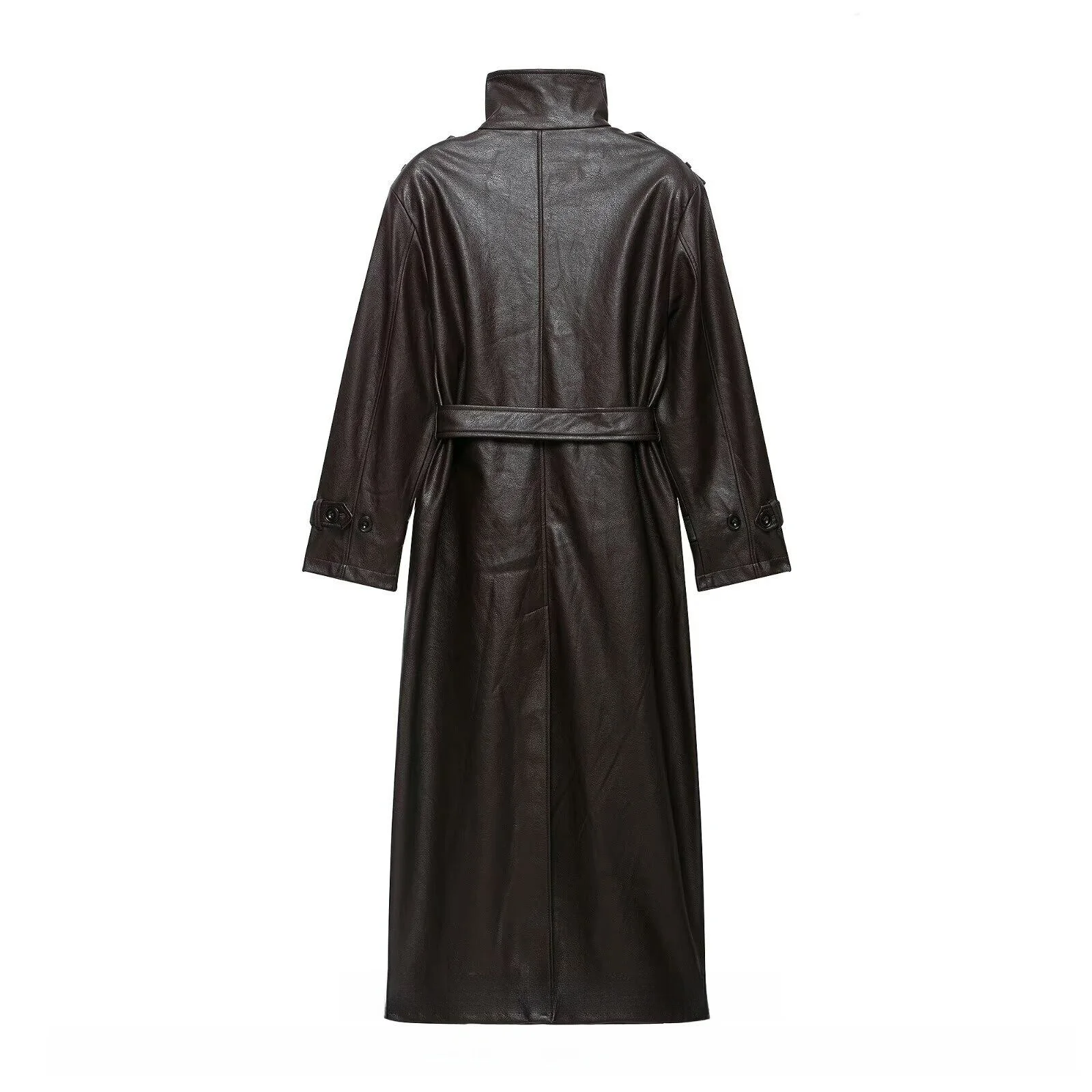 Fall 2026 Women's Long Sleeve Stand Collar Leather Effect Long Coat Fashionable Versatile Women's Clothing New Arrival