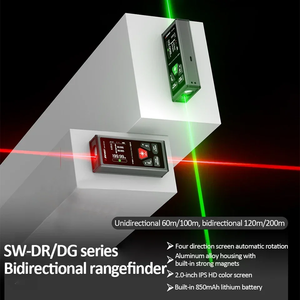 Dual Laser Distance Meter Rechargeable Professional Rangefinder Bidirectional Electronic Ruler Magnetic Measurement Instrument