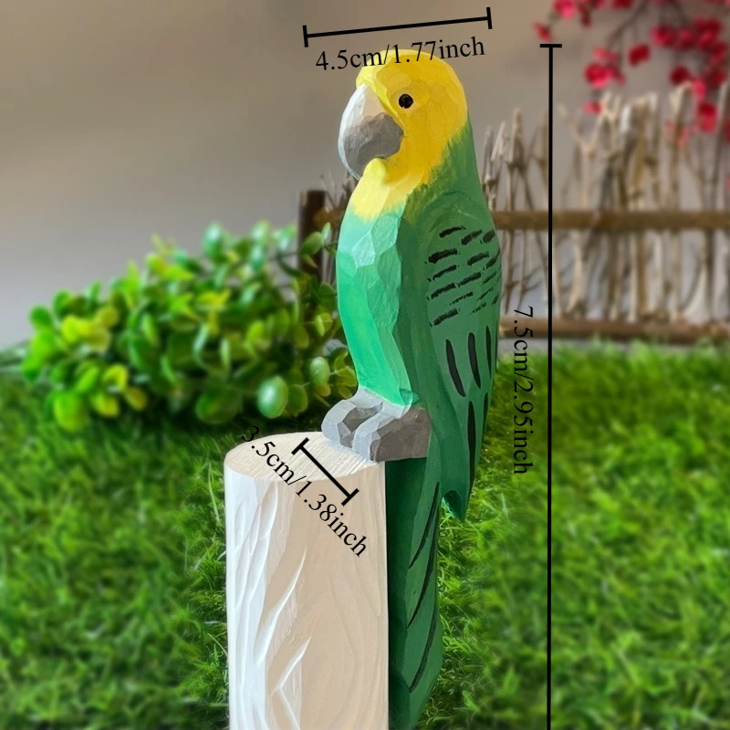 Adorable Parrot Wooden Figurine Cute Hand Carved Wood Bird Craft Living Room Entryway Wine Cabinet Decor Creative Birthday Gift