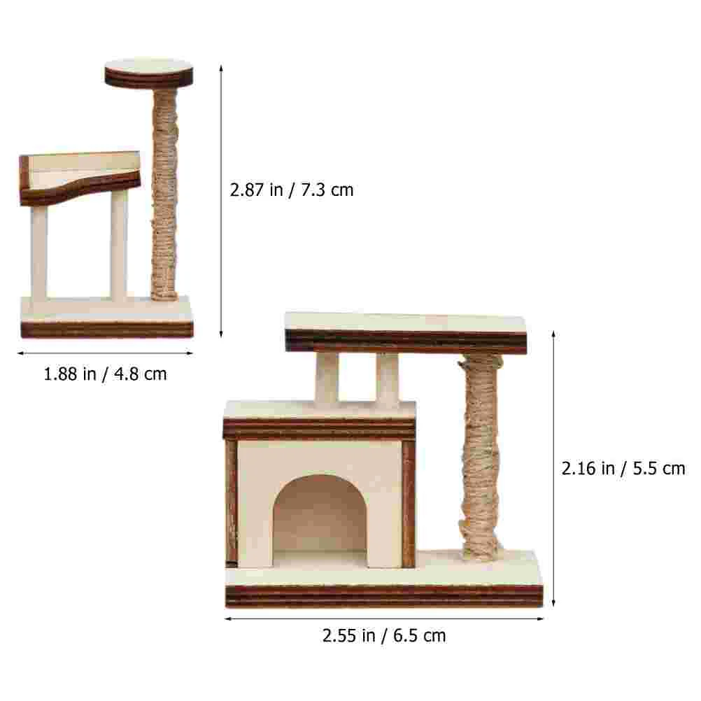 2 peças cama de gatos 1:12 casa de bonecas mini móveis simples estrutura de escalada em branco (tipo + b) 2 peças modelo de torre de adorno cáqui