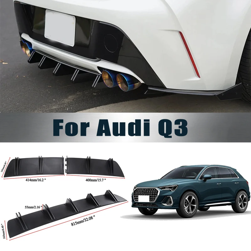 For Audi Q3 Rear Diffuser Shark Fin Double Wing ABS Curved Aero Spoiler Anti-Collision Chassis Protector Car Styling