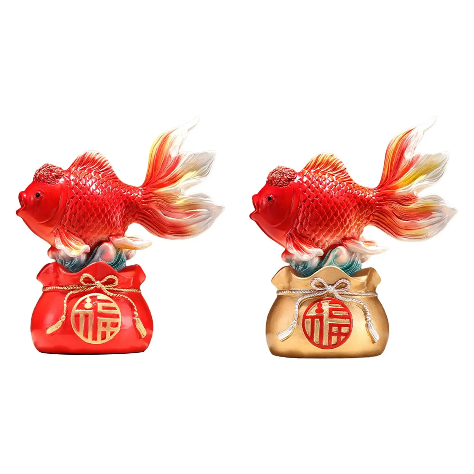 Chinese Feng Shui Fish Statue Desktop Decoration New Year Holiday Gift Good Luck Koi Sculpture for Entryway Office Home Decor