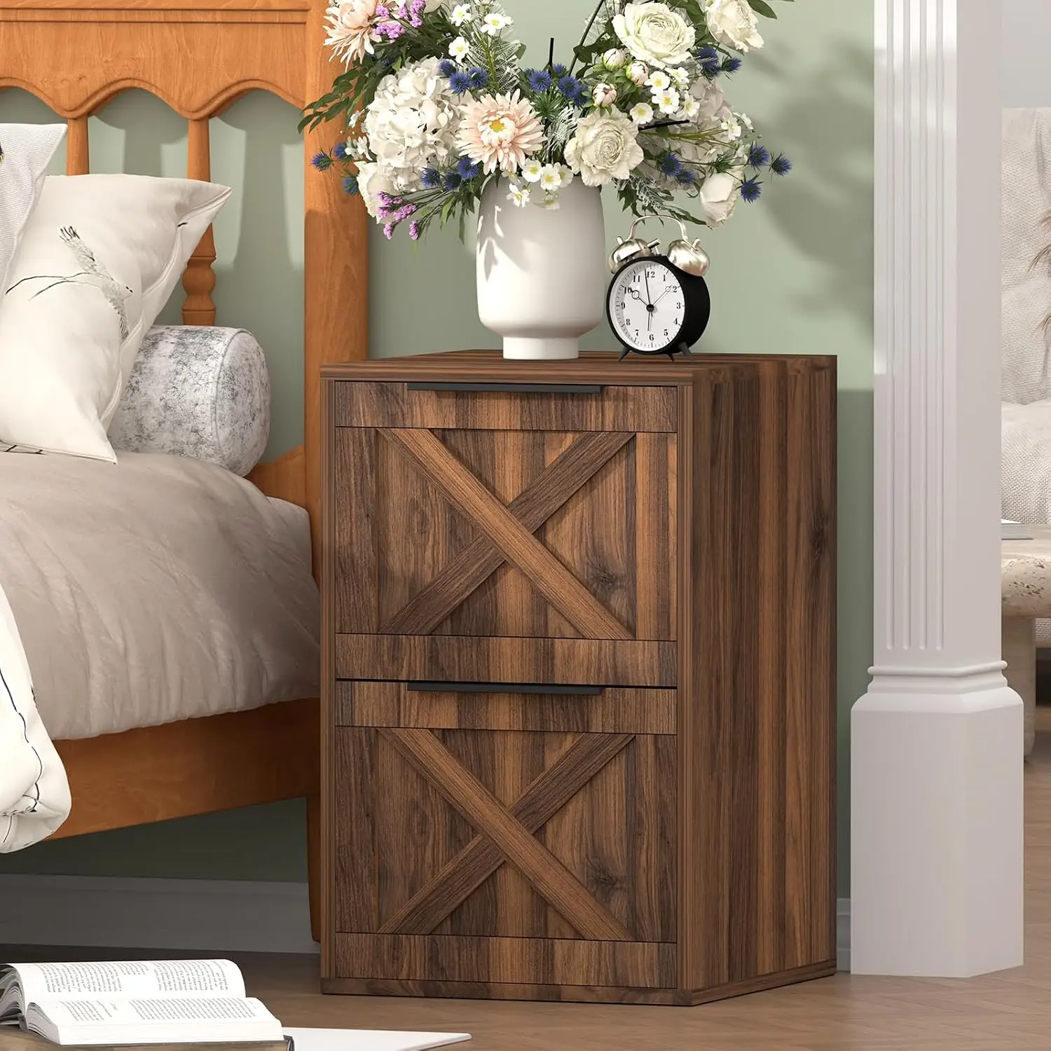 2 Drawer Filing Cabinet, Wood File Cabinet for Home Office, Walnut