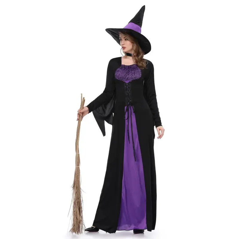 

New Halloween Witch Costume Adult Role Playing Purple Witch Dress Cosplay Performance Dress